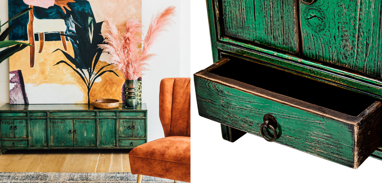 Комод длинный в винтажном стиле Holden Loft Chest of Drawers Green - фото