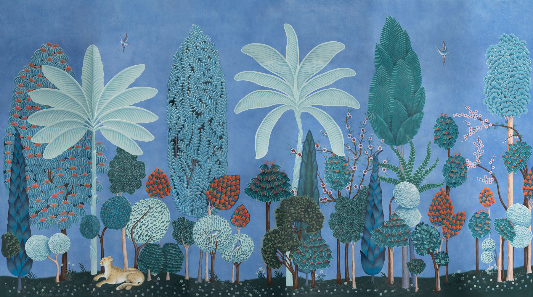 Обои ручная роспись Malwa Special Colourway on blue painted Xuan paper Обои ручная роспись Malwa Special Colourway on blue painted Xuan paper - постер Loft-Concept в Рязани