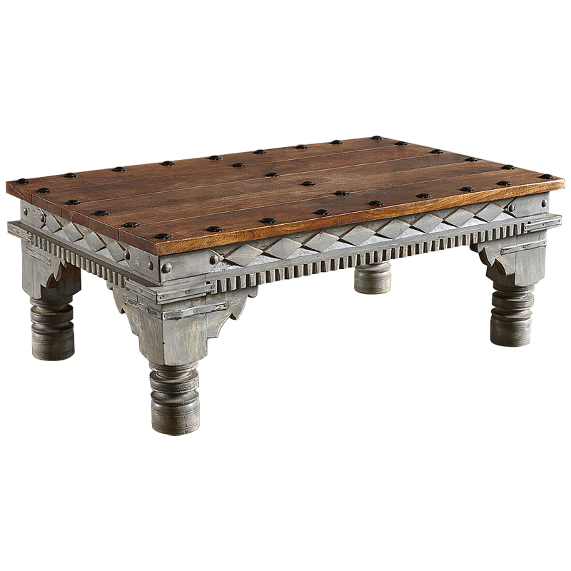 Кофейный стол из массива манго Kerala Grey Mango Coffee Table Коричневый Серый в Рязани | Loft Concept 