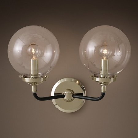 Бра Bistro Globe Clear Glass Double Sconce Nickel Бра Bistro Globe Clear Glass Double Sconce Nickel в Рязани | Loft Concept