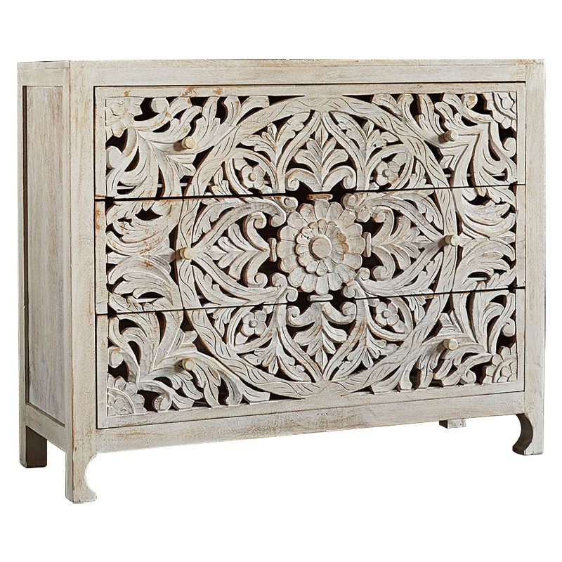 Комод Indian Antique White Furniture Chest of Drawers Kailash белый Белый Комод Indian Antique White Furniture Chest of Drawers Kailash белый Белый в Рязани | Loft Concept