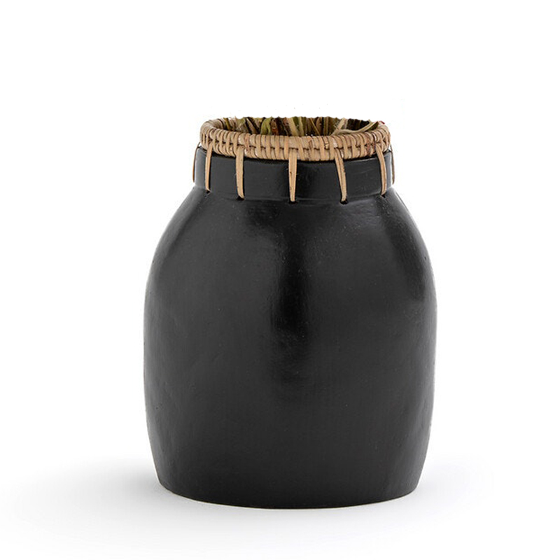 Ваза Ceramic Vase & Rattan D17 Черный Ваза Ceramic Vase & Rattan D17 Черный в Рязани | Loft Concept