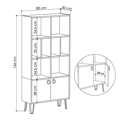 Стеллаж прямой цвета древесины с полками и 2-мя белыми дверцами BENE BOOKCASE OAK в Рязани