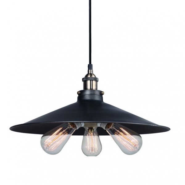 Подвесной светильник 20th C. Factory Filament Metal Triple Pendant Black Черный Подвесной светильник 20th C. Factory Filament Metal Triple Pendant Black Черный в Рязани | Loft Concept