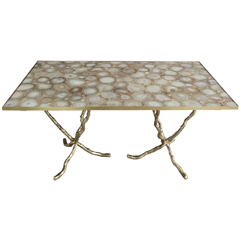 Обеденный стол Agate Design Beige Gold Dining Table Золотой Бежевый Бежево-серый в Рязани | Loft Concept 