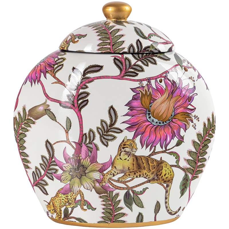 Ваза с крышкой Leopard Flowers Vase White Белый Розовый Мульти Ваза с крышкой Leopard Flowers Vase White Белый Розовый Мульти в Рязани | Loft Concept