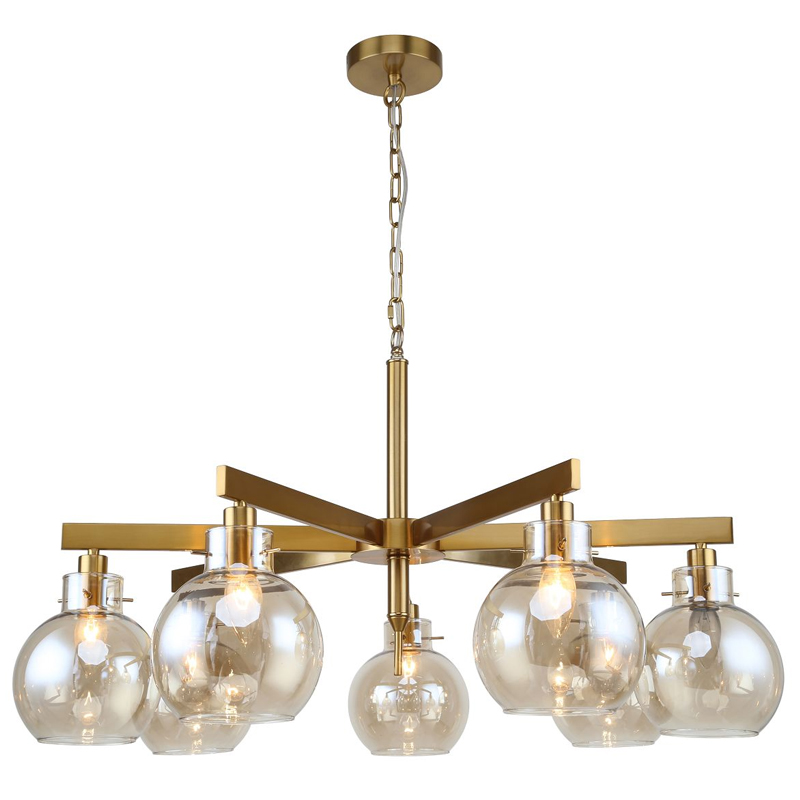 Люстра с плафонами коньячного цвета Carmella Globe Brass Латунь Коньяк Люстра с плафонами коньячного цвета Carmella Globe Brass Латунь Коньяк в Рязани | Loft Concept