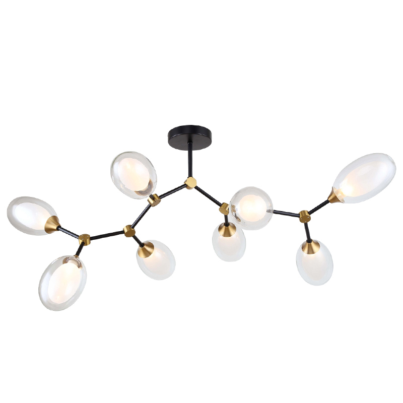 Люстра с плафонами из двойного стекла BUBBLE CHANDELIER Черный Латунь Прозрачный Люстра с плафонами из двойного стекла BUBBLE CHANDELIER Черный Латунь Прозрачный в Рязани | Loft Concept