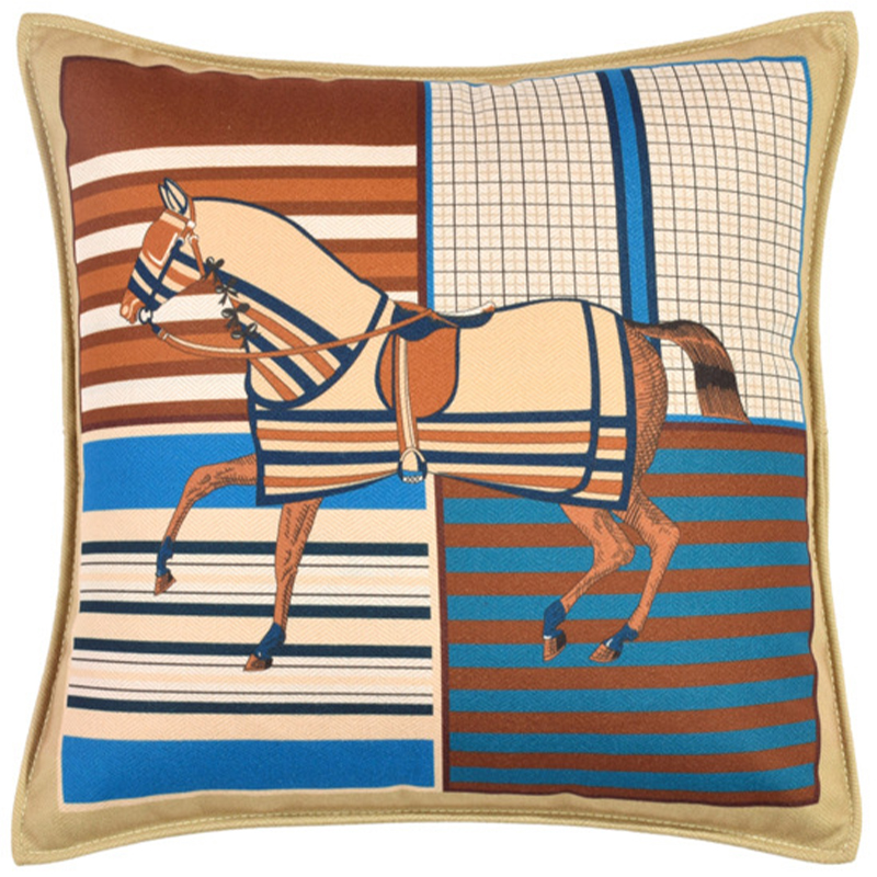 Декоративная подушка Hermes Horse 43 Бежевый Коричневый Синий Мульти Декоративная подушка Hermes Horse 43 Бежевый Коричневый Синий Мульти в Рязани | Loft Concept