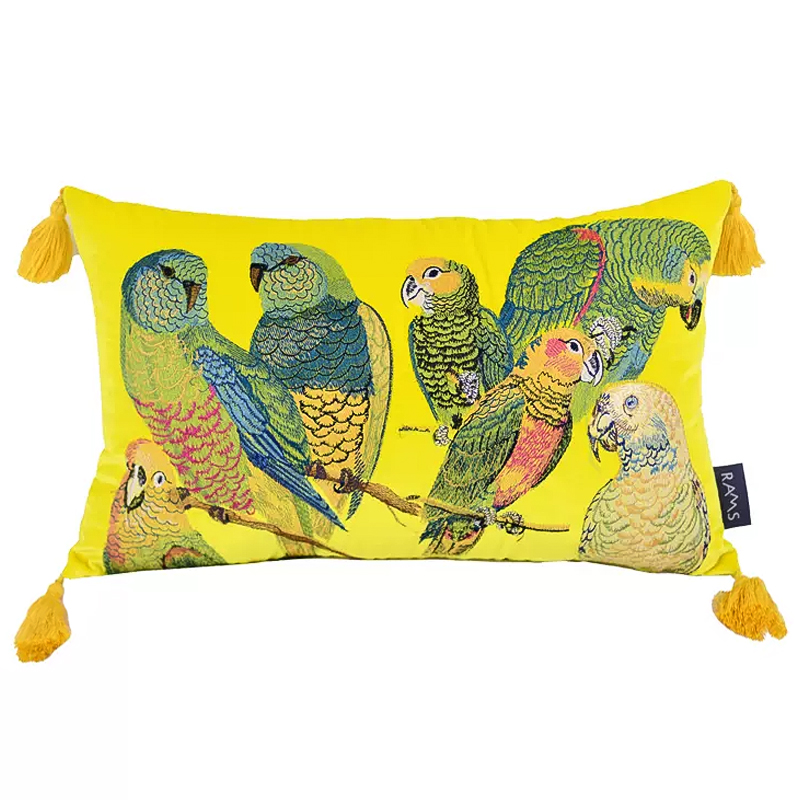 Декоративная подушка с вышивкой Embroidery Parrots Long Pillow Yellow Желтый Мульти Декоративная подушка с вышивкой Embroidery Parrots Long Pillow Yellow Желтый Мульти в Рязани | Loft Concept