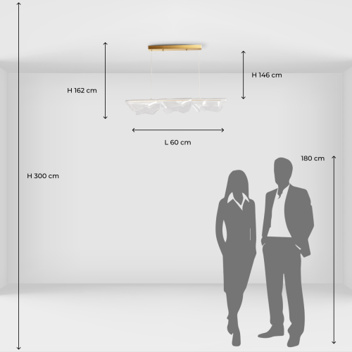Люстра линейная с 3-мя белыми волнистыми плафонами Wave Line в Рязани