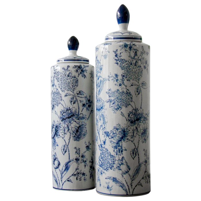 Вазы blue and white ornament Комплект из 2-х Синий Белый в Рязани | Loft Concept 