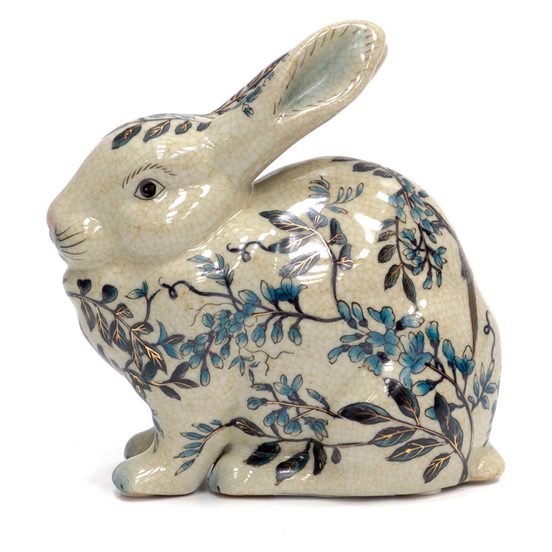 Статуэтка фарфоровая Заяц белая с орнаментом Bunny Белый Синий Статуэтка фарфоровая Заяц белая с орнаментом Bunny Белый Синий в Рязани | Loft Concept