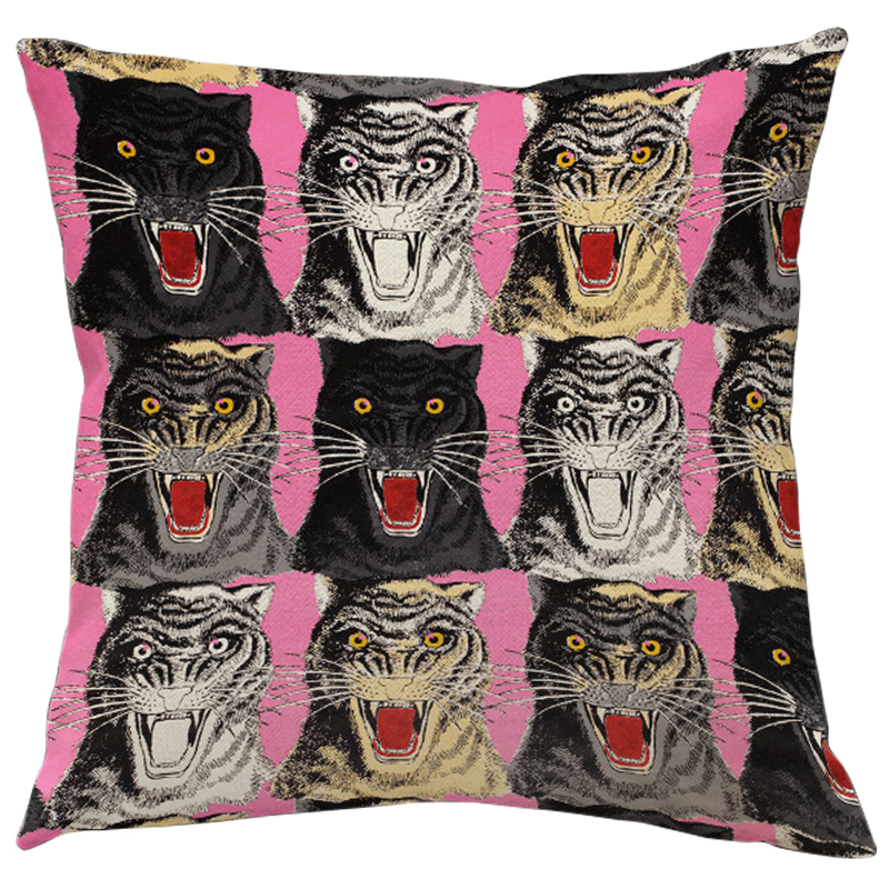 Декоративная подушка Стиль Gucci Panthers Pink Мульти Розовый Декоративная подушка Стиль Gucci Panthers Pink Мульти Розовый в Рязани | Loft Concept