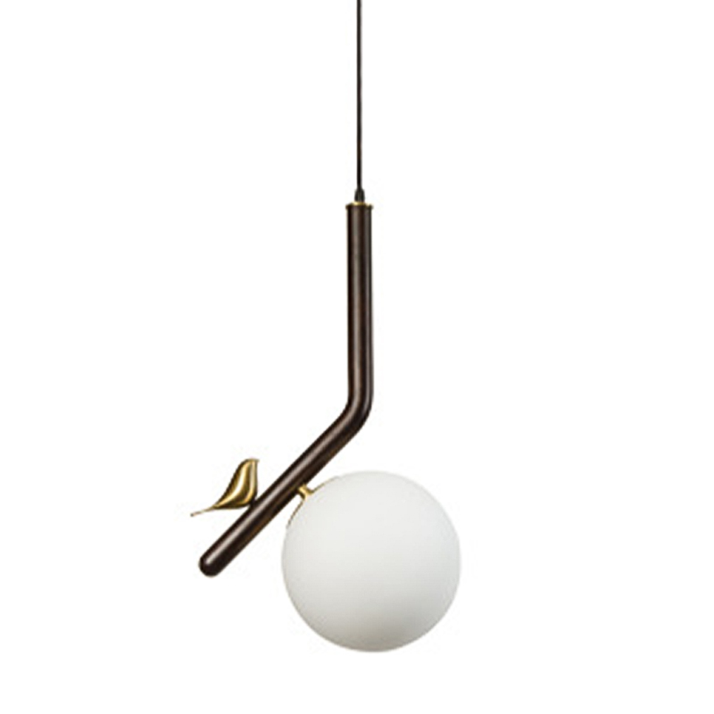 Подвесной светильник с птичкой Bird Wood Hanging Lamp Белое матовое стекло Коричневый Латунь Подвесной светильник с птичкой Bird Wood Hanging Lamp Белое матовое стекло Коричневый Латунь в Рязани | Loft Concept