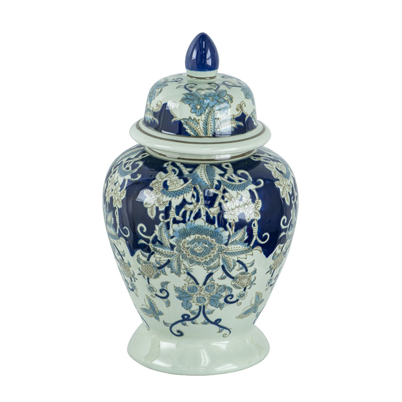 Ваза с крышкой Blue & White Ornament Vase 42 Белый Синий Ваза с крышкой Blue & White Ornament Vase 42 Белый Синий в Рязани | Loft Concept