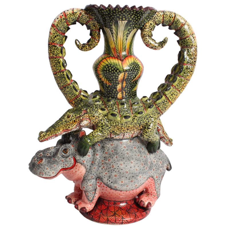 Ваза Бегемот и Крокодил Crocodile and Hippo Vase Серый Розовый Зеленый Ваза Бегемот и Крокодил Crocodile and Hippo Vase Серый Розовый Зеленый в Рязани | Loft Concept