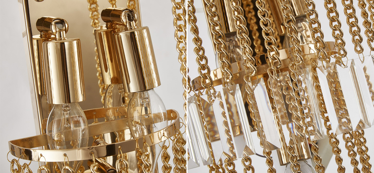 Бра с подвесками из хрусталя на золотых цепочках - фото