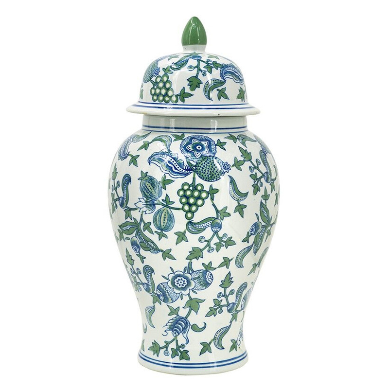 Ваза с крышкой и зелено-голубым рисунком на белом фоне 51 см Blue & White Ornament Белый Синий Ваза с крышкой и зелено-голубым рисунком на белом фоне 51 см Blue & White Ornament Белый Синий в Рязани | Loft Concept