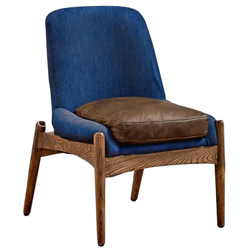 Кресло NAXOS CHAIR BLUE Leather and linen Синий Дерево Табак Кресло NAXOS CHAIR BLUE Leather and linen Синий Дерево Табак в Рязани | Loft Concept