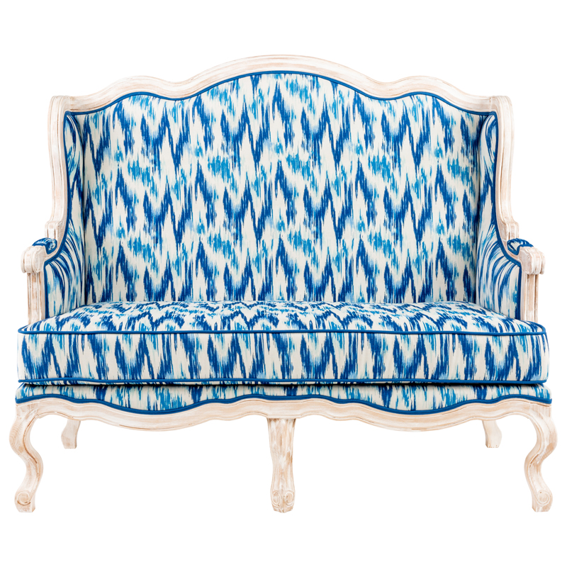 Двухместный диван с голубым узором Ikat Pattern Белый Голубой Двухместный диван с голубым узором Ikat Pattern Белый Голубой в Рязани | Loft Concept