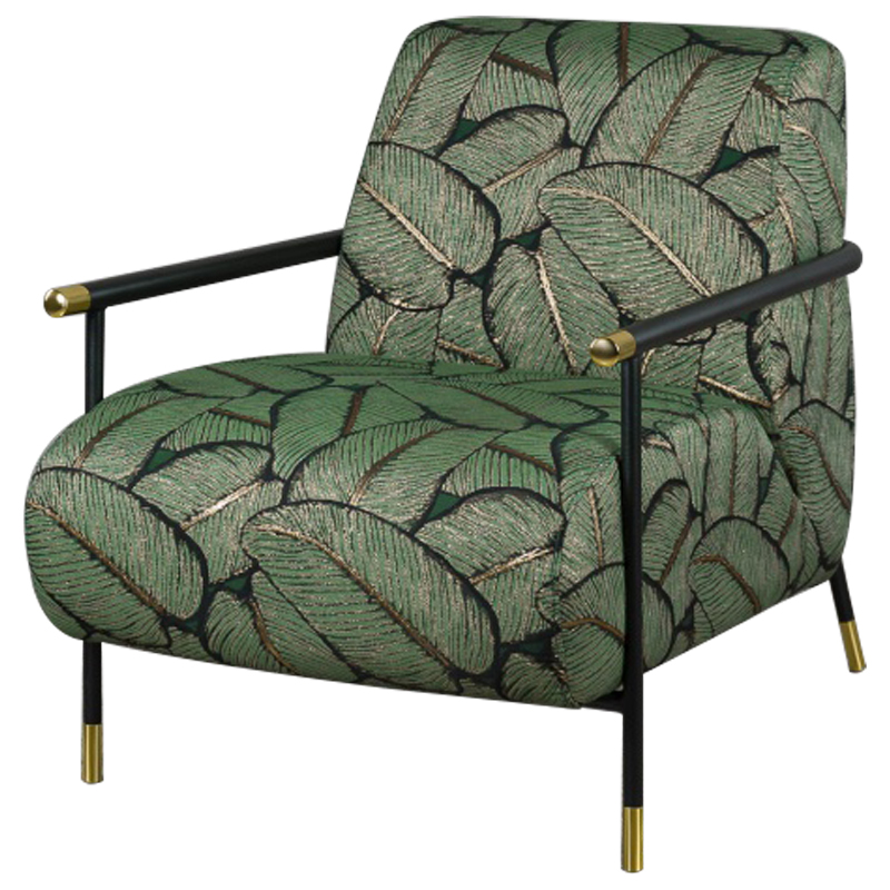 Кресло с Цветным принтом Листья Foliage Armchair Green Зеленый Черный Кресло с Цветным принтом Листья Foliage Armchair Green Зеленый Черный в Рязани | Loft Concept