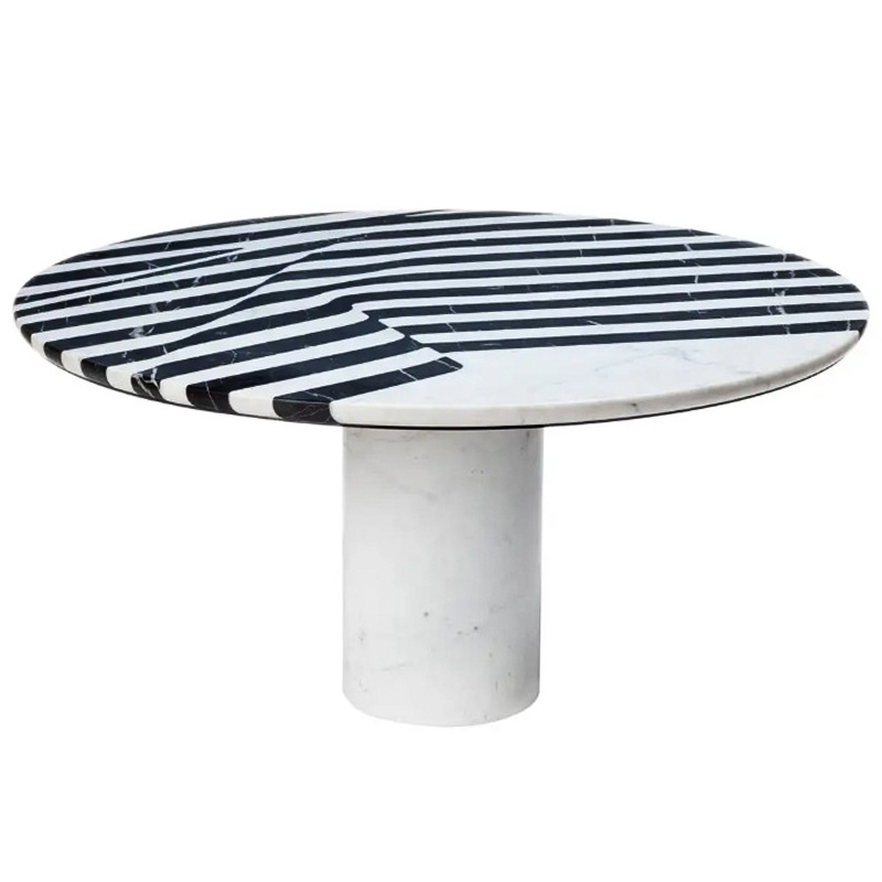 Обеденный стол Safwan Black and White Stripes Dining Table Черно-белый Белый Мрамор Bianco Черный Мрамор Nero в Рязани | Loft Concept 