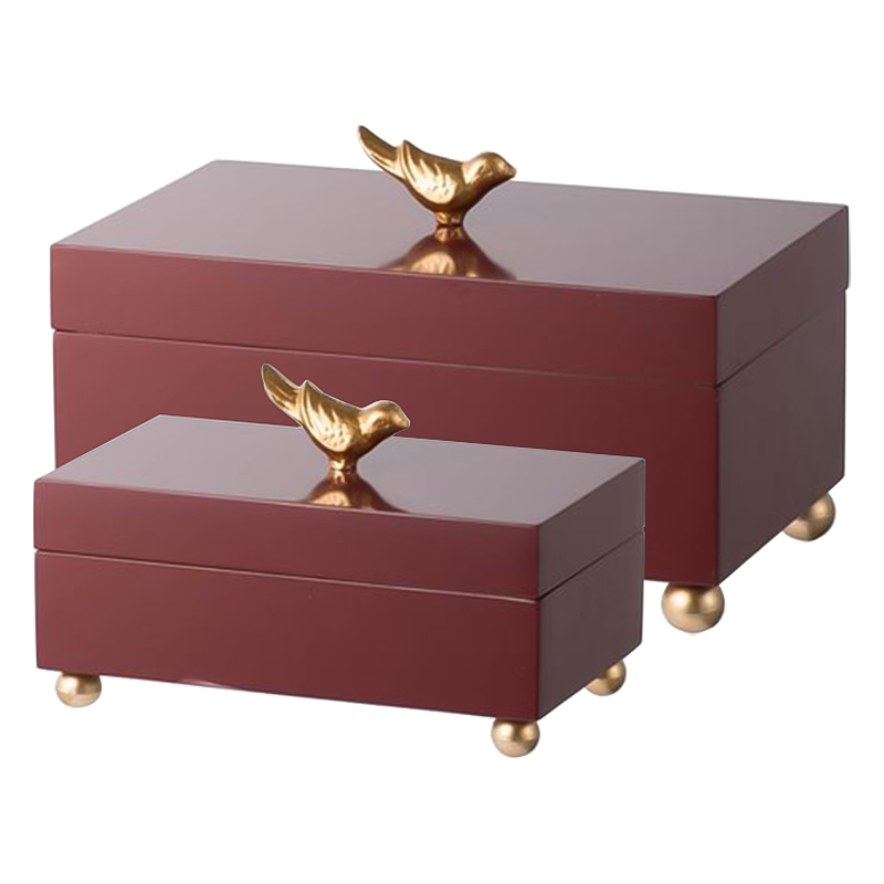 Комплект шкатулок Red Box Golden Birds Бургундский красный Золотой Комплект шкатулок Red Box Golden Birds Бургундский красный Золотой в Рязани | Loft Concept