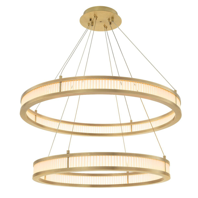 Люстра Eichholtz Chandelier Damien Double Brass Латунь Античная полированная Белое матовое стекло Люстра Eichholtz Chandelier Damien Double Brass Латунь Античная полированная Белое матовое стекло в Рязани | Loft Concept