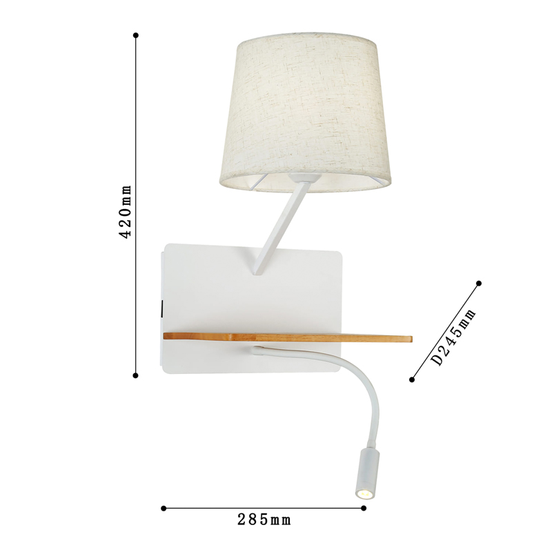Бра с абажуром и гибким спотом Trumpet Wall White USB Бра с абажуром и гибким спотом Trumpet Wall White USB в Рязани