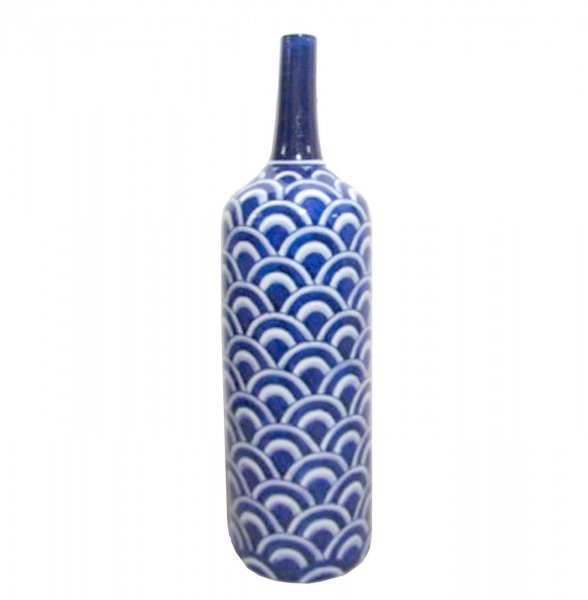 Ваза-бутылка blue & white ornament Scales Белый Синий в Рязани | Loft Concept 