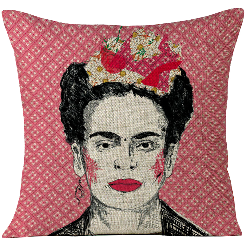 Декоративная подушка Frida Kahlo 14 Красный Бежевый Черный Розовый в Рязани | Loft Concept 