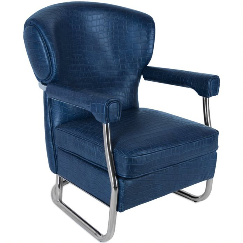 Кресло Eggert Armchair blue leather Синий Хром Кресло Eggert Armchair blue leather Синий Хром в Рязани | Loft Concept