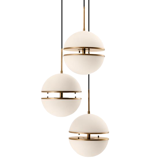 Люстра Hanging Lamp Spiridon Triple Латунь Античная полированная Белый Люстра Hanging Lamp Spiridon Triple Латунь Античная полированная Белый в Рязани | Loft Concept