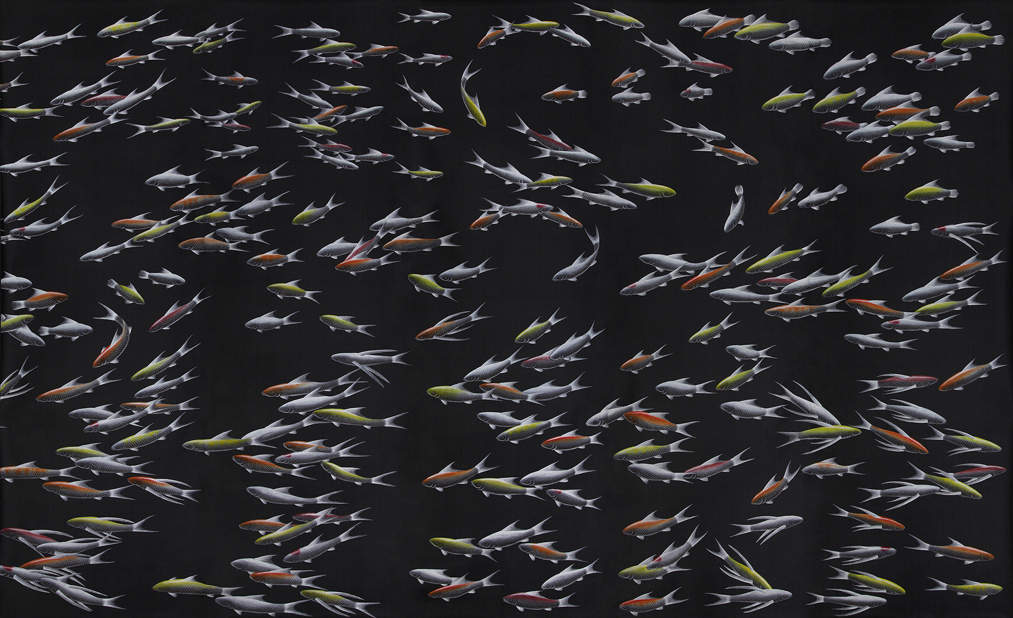 Обои ручная роспись Fishes Koi on Pitch dyed silk Обои ручная роспись Fishes Koi on Pitch dyed silk - постер Loft-Concept в Рязани