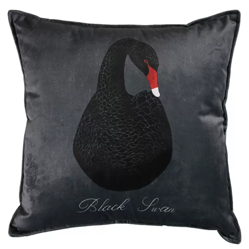 Декоративная подушка Black Swan I Cushion Черная Черный Серый Красный в Рязани | Loft Concept 
