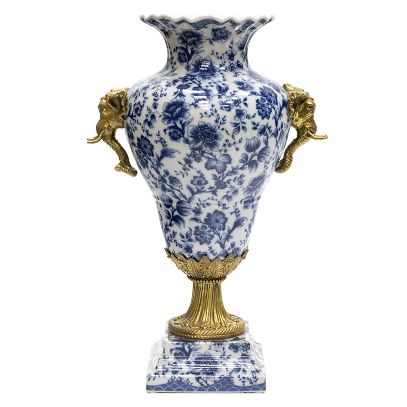 Ваза Bronze Elephant Heads Vase Бронза Белый Синий Ваза Bronze Elephant Heads Vase Бронза Белый Синий в Рязани | Loft Concept