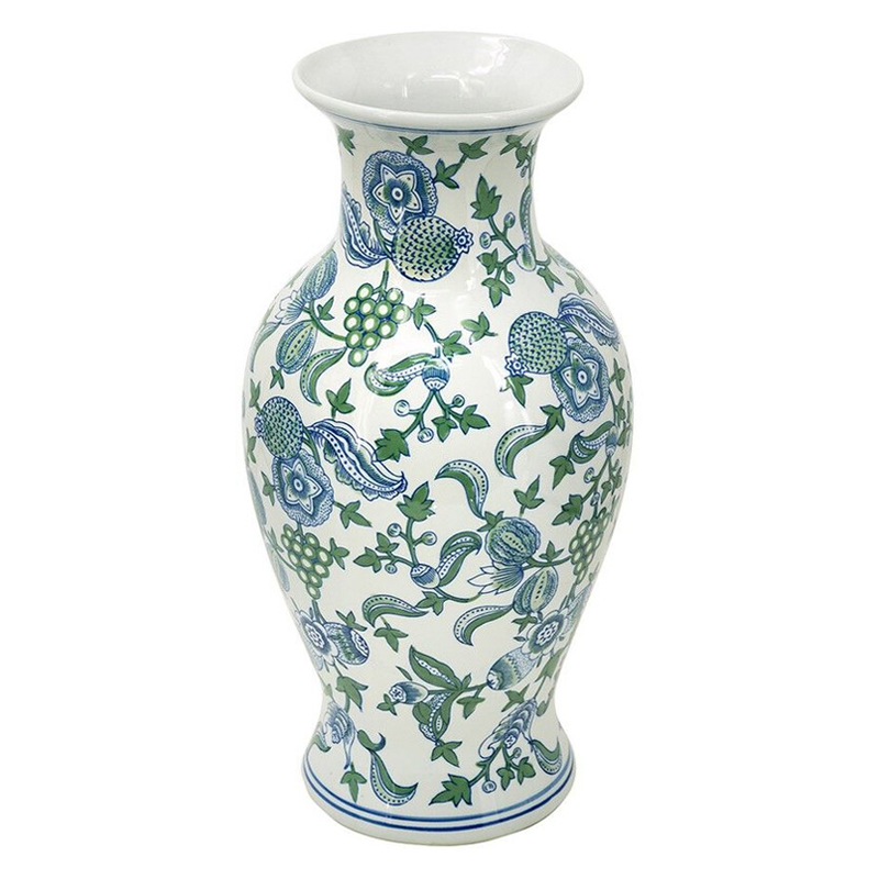 Ваза с зелено-голубым цветочным узором на белом фоне 47 см Blue & White Ornament Белый Синий Зеленый Ваза с зелено-голубым цветочным узором на белом фоне 47 см Blue & White Ornament Белый Синий Зеленый в Рязани | Loft Concept
