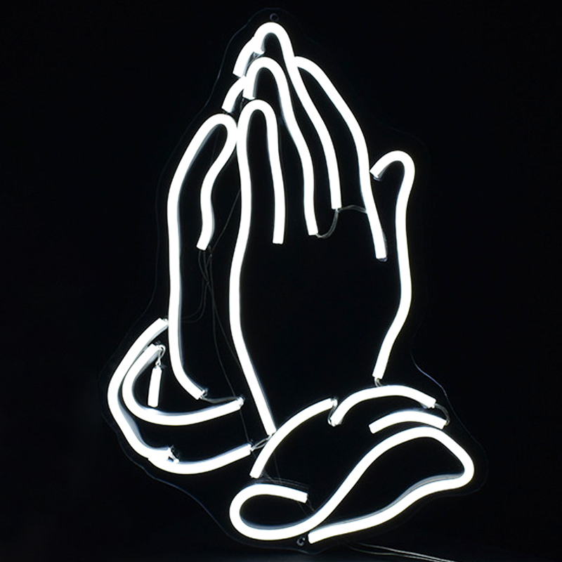 Неоновая настенная лампа Praying Hands Neon Wall Lamp Белый Прозрачный Неоновая настенная лампа Praying Hands Neon Wall Lamp Белый Прозрачный в Рязани | Loft Concept