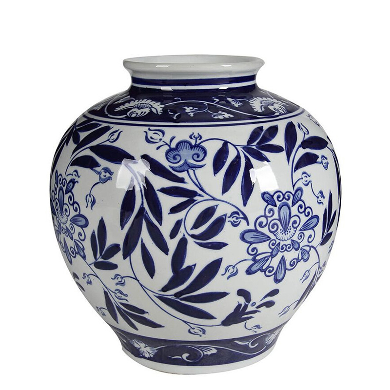 Ваза округлой формы с бело-синим цветочным орнаментом Blue & White Ornament Белый Синий Ваза округлой формы с бело-синим цветочным орнаментом Blue & White Ornament Белый Синий в Рязани | Loft Concept