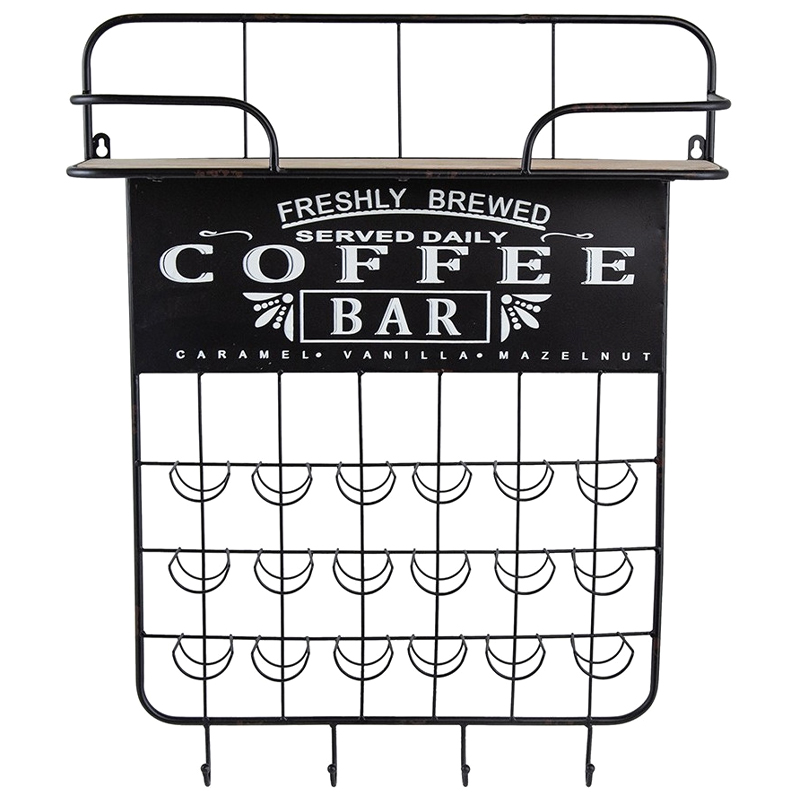 Настенная полка с крючками Coffee Bar Черный Бежевый Белый Настенная полка с крючками Coffee Bar Черный Бежевый Белый в Рязани | Loft Concept