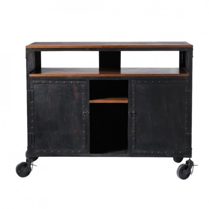 Комод в стиле Индастриал на колёсах Industrial Bar Oak Chest Черный Комод в стиле Индастриал на колёсах Industrial Bar Oak Chest Черный в Рязани | Loft Concept