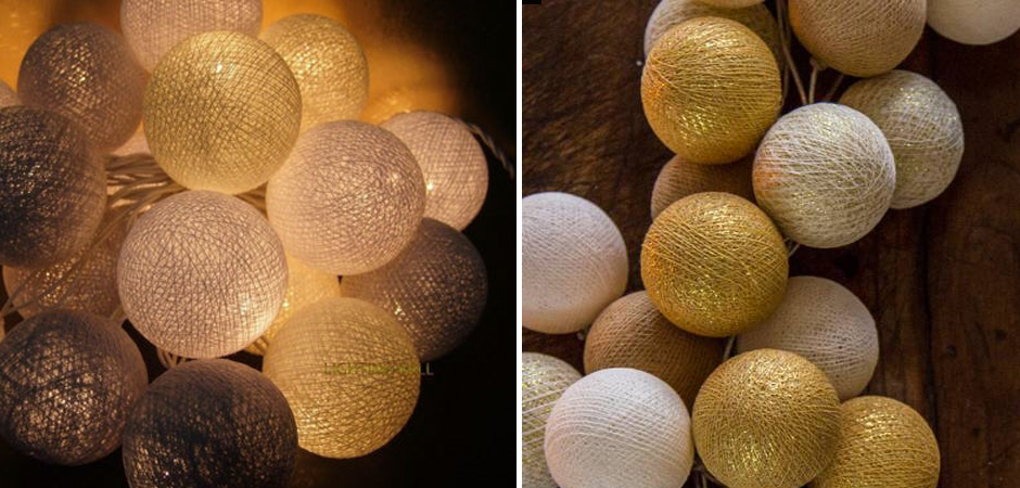 Гирлянда хлопковые фонарики Сotton Ball Gold Mix - Loft-Concept в Рязани