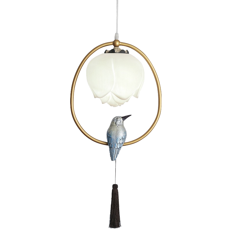 Подвесной светильник Blue Bird with Tassel Латунь Голубой Белый Розовый пастельный Подвесной светильник Blue Bird with Tassel Латунь Голубой Белый Розовый пастельный в Рязани | Loft Concept