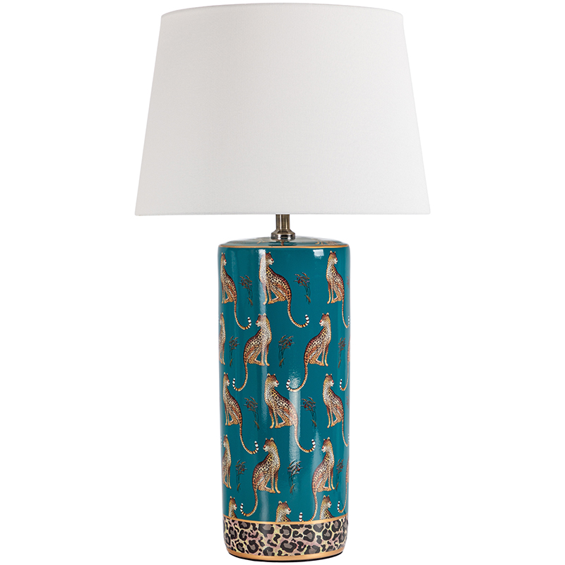 Настольная лампа с абажуром Leopard Lampshade Emerald Изумрудный Белый Коричневый в Рязани | Loft Concept 