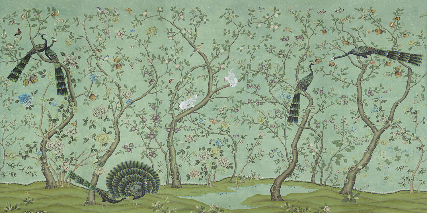 Обои ручная роспись St Laurent Edo Turquoise - фото