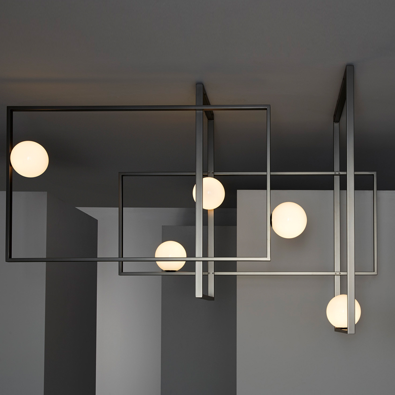 Люстра Mondrian Glass Venicem Ceiling Lamp graphite Белое матовое стекло Графит сатин Люстра Mondrian Glass Venicem Ceiling Lamp graphite Белое матовое стекло Графит сатин в Рязани | Loft Concept