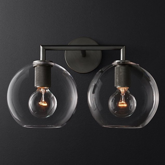 Бра RH Utilitaire Globe Shade Double Sconce Black Прозрачное Стекло Темная бронза Бра RH Utilitaire Globe Shade Double Sconce Black Прозрачное Стекло Темная бронза в Рязани | Loft Concept