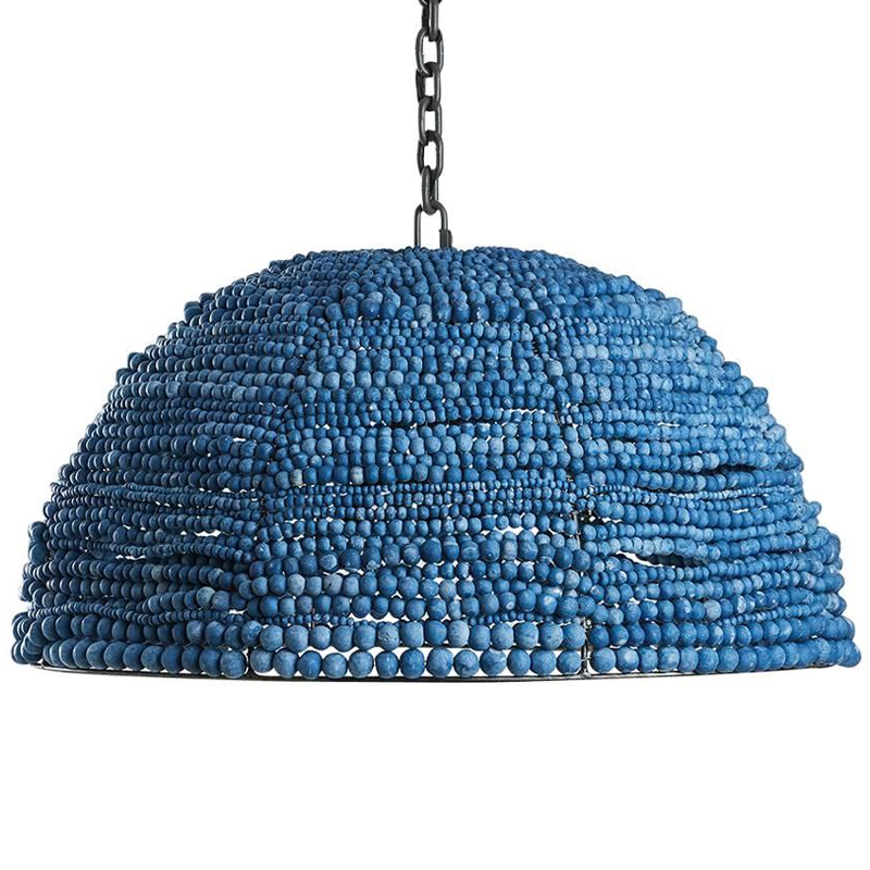 Люстра с плафоном в виде купола синяя Wooden Beads Chandelier Blue Синий Темный хром Люстра с плафоном в виде купола синяя Wooden Beads Chandelier Blue Синий Темный хром в Рязани | Loft Concept