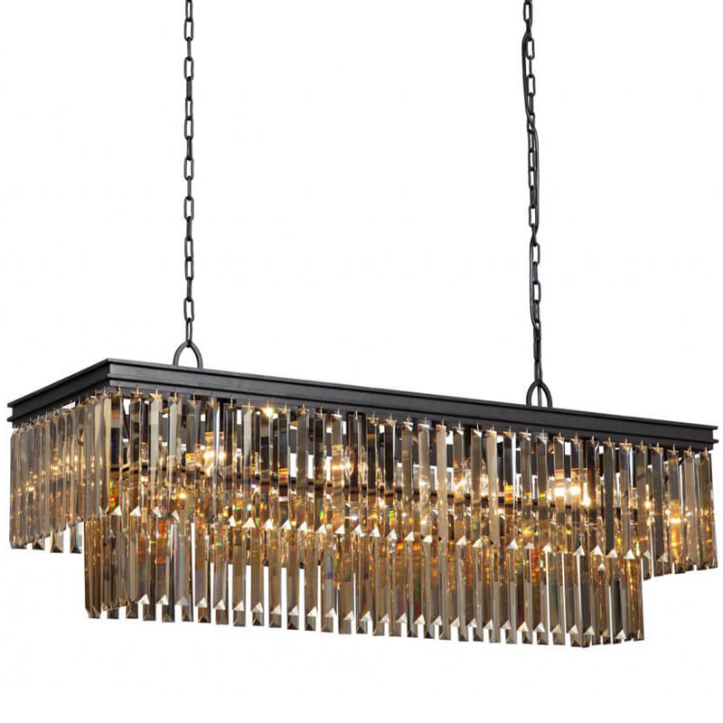 Люстра Odeon Amber Glass Rectangular Chandelier Black iron Янтарное стекло длина 120 Черный матовый Люстра Odeon Amber Glass Rectangular Chandelier Black iron Янтарное стекло длина 120 Черный матовый в Рязани | Loft Concept